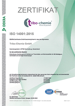 Zertifikat ISO 14001 2015 deutsch 2022